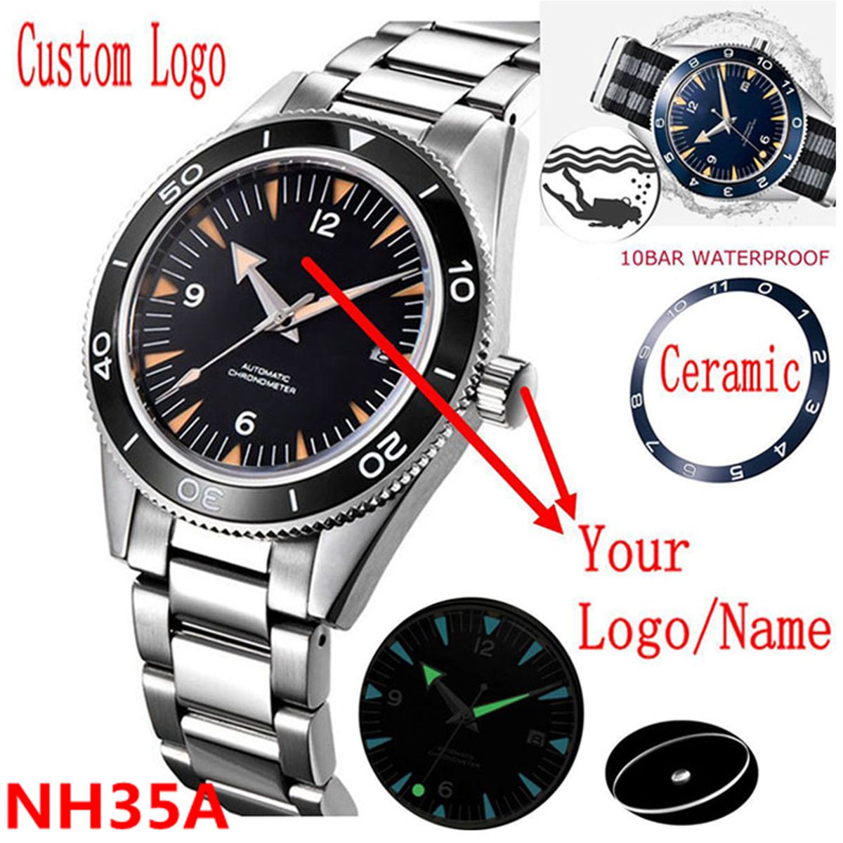Jewelry Style Watches - Reloj con movimiento NH35 con logotipo