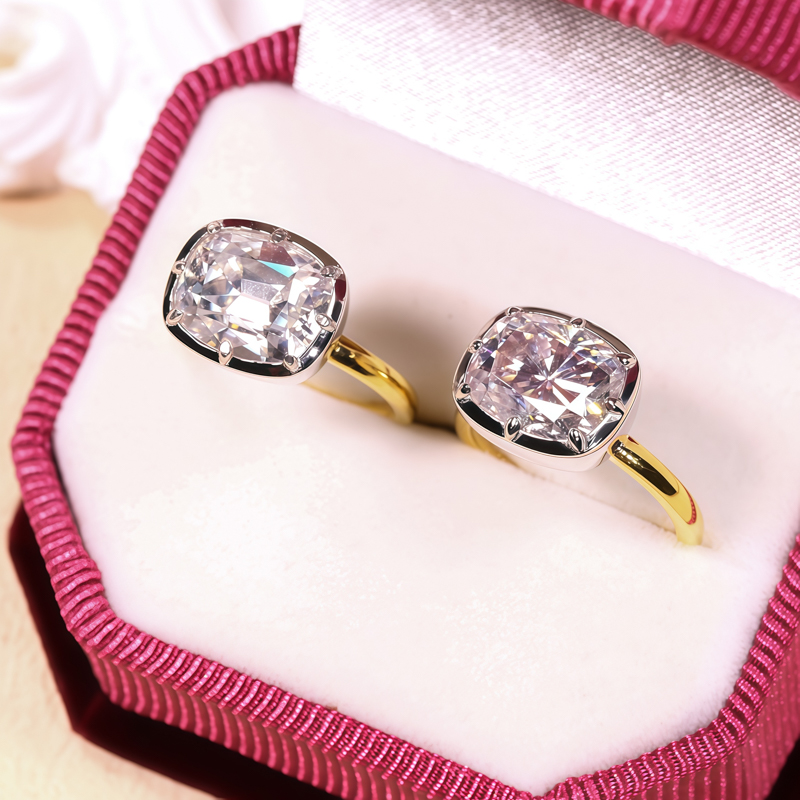 Moissanite Ring - Anillos personalizados Moissanite cojín D Color